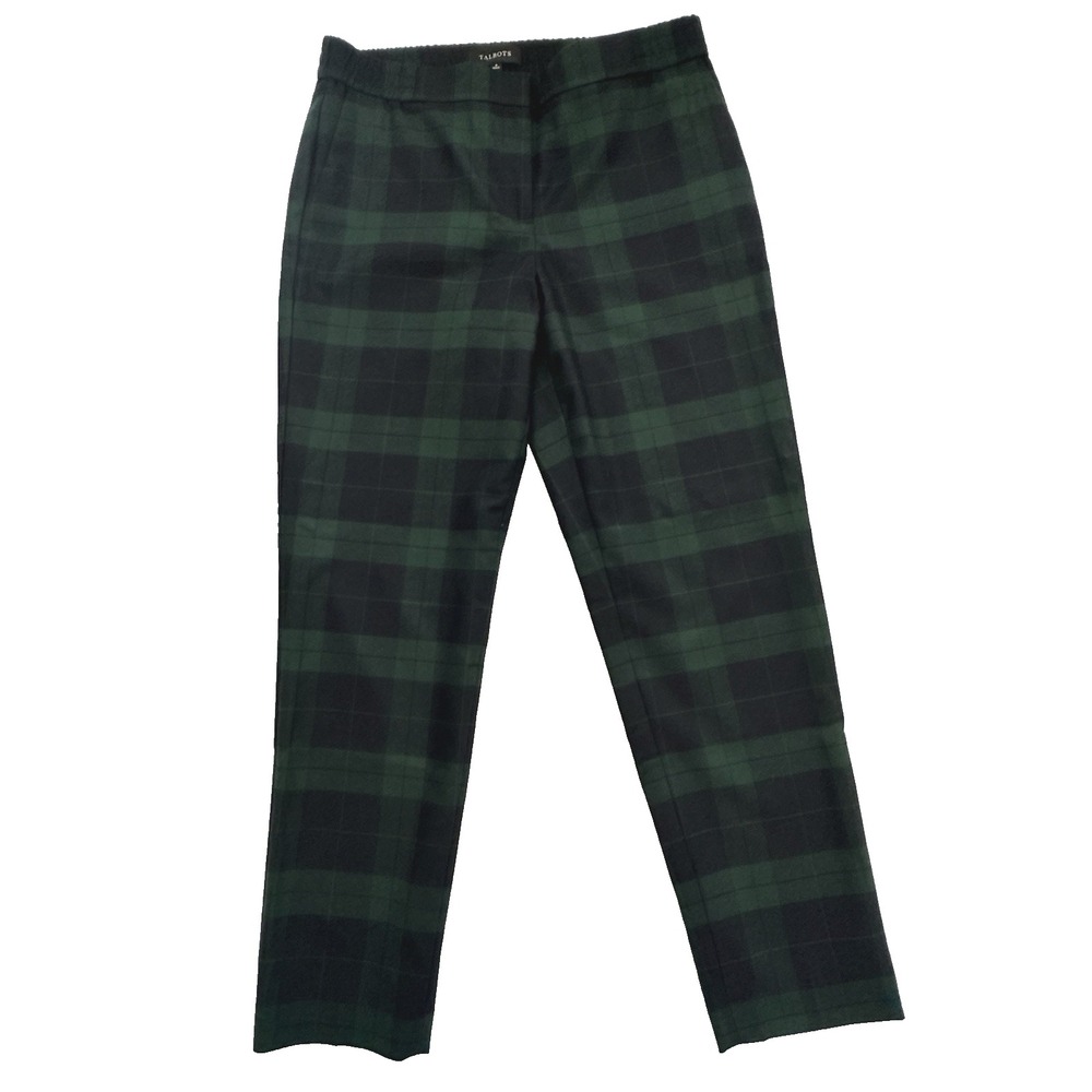 Talbots Women's Sz: 8 Green Navy Black Plaid Wool Blend Pants Academia Preppy